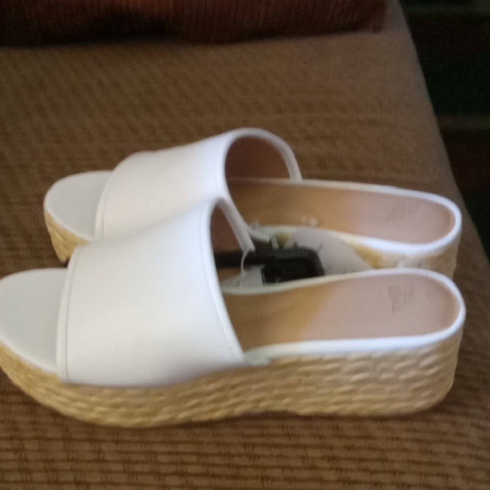 Time and Tru White and Tan Wedge Sandals